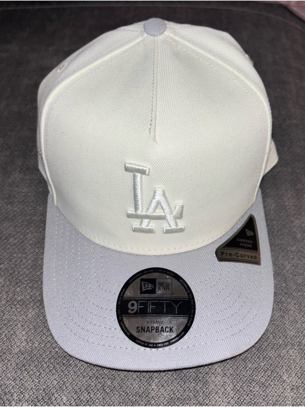 New Era Cream and Black Snapback Hat with MLB Sticker